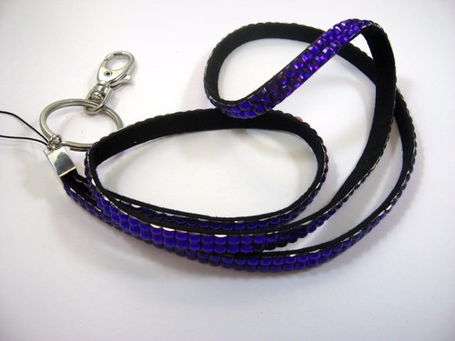 Purple rhinestone lanyard - purple,