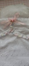 Hand made embroidery anglaise dolls pram set. white cover & pillow.Rainbow Lace.