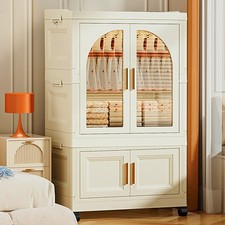 White Wardrobe Simple Folding Storage Cabinet Baby Clothes Closet Organizer NEW
