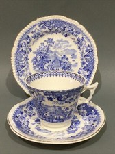 Vintage Blue & White China Woods Ware “ Seaforth “ Tea Cup, Saucer & Plate Trio