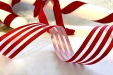 Christmas CANDY STRIPE sweet candies Red sheer & satin - Luxury Wire Edge Ribbon