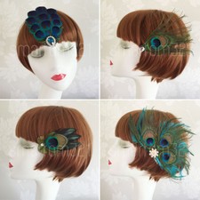 Peacock Feather Fascinator Hair Clip Wedding 20's Gatsby Party Vintage Headpiece