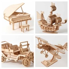 Model Kits Wooden Modelling Craft Puzzle Train Boat Buildings Vehicles Gift
