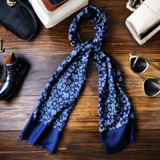 Mens Silk Scarf - Blue Paisley