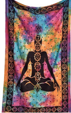 Multicolour 7 Chakra Indian Tapestry Wall Hanging Cotton Boho Mandala Throw UK