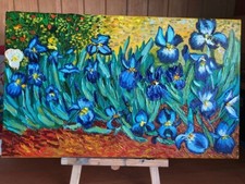 Irises Painting Van Gogh Inspired Original Artwork Impasto Art 11 by 19 inches