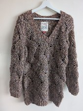 Falmer Heritage Wool Mix Open Knit Chunky Jumper Brown Mix  ~ Size UK 12
