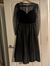 Eu38 / Uk10 Vintage 80s Velvet Bodice Polka Dot Mesh Prom Dress - VGC