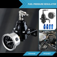 Universal Black Aluminum Adjustable Fuel Pressure Regulator W/ Gauge Fitting Kit