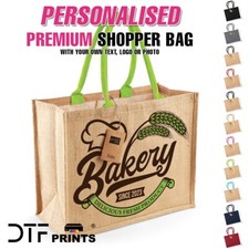 Personalised Jute Classic Shopper Bag Custom Reusable Shopping Carrier Sack Tote