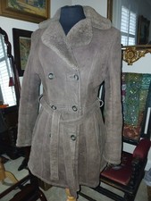 Vintage Ladies Sheepskin Coat Jacket Made In.Malta Double Breasted Belted UK 8