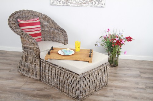 Riviera natural wicker lounger - natural,