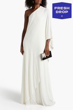 RRP€732 HALSTON One-Shoulder Gown US4 UK8 IT40 S White Lined Gathered Draped