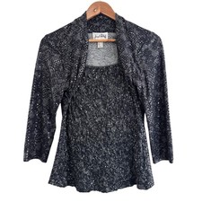 Joseph Ribkoff Top Size UK 14 Floral Lace Effect Ruched Stretchy Christmas Party