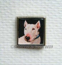 English Bull Terrier dog art lapel pin brooch printed painting Suzanne Le Good