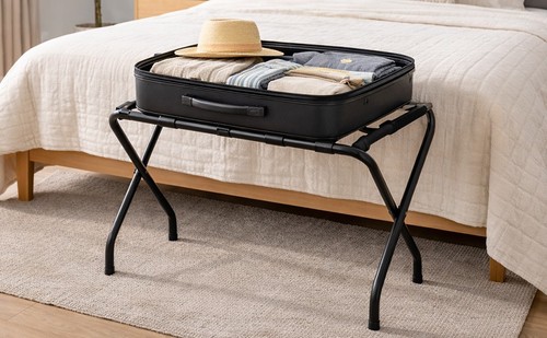 Black metal folding luggage - black,