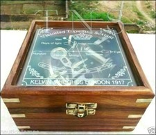 Brass Pocket Sextant Nautical Marine Vintage Wooden Box Bronze  Kelvin & Hughes