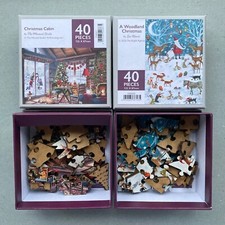 x2 Wentworth Wooden Jigsaw Puzzles - A Woodland Christmas / Cabin - 40 pieces