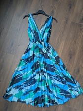 Forever Unique Abstract Midi Women's Summer Dress Blue Green Mix Size 10 Lined 