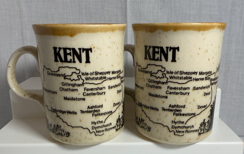 Vintage pair kent map mugs - kent,