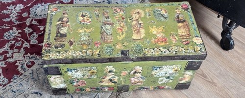 Green wooden storage chest - green,
