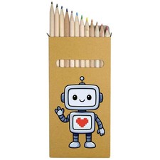 12 x 'Love Heart Robot' Long 178mm Coloured Pencils / Pencil Set (PE00084659)