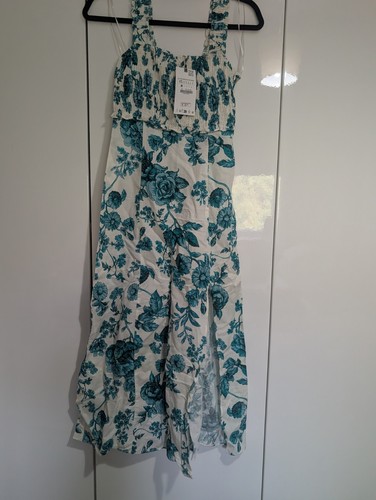 Zara white blue floral smocked - zara,