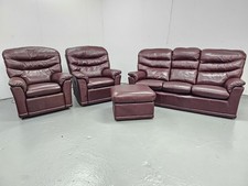 DELIVERY AVAILABLE-G Plan Full Leather Burgundy 3 Piece Suite Sofa & Chairs