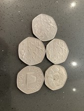 5 X Old 50p Showing Battle Of Britain And 1 X Isle Of Man