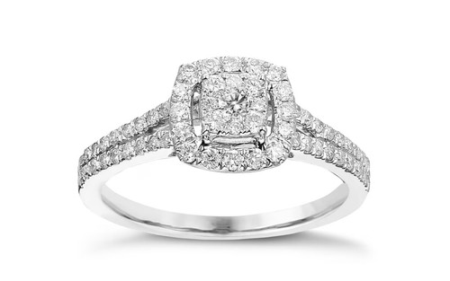 Diamond halo ring 9ct white - diamond,