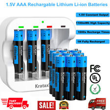 Kratax 1.5V AAA Rechargeable Li-ion Batteries 1100mWh Lithium USB Charger LOT