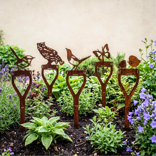 Rusty garden stakes metal bird - metal,