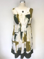 SIMPLY VERA BY VERA WANG WHITE,BEIGE & GREEN PRINT A- LINE COTTON DRESS  SIZE 16