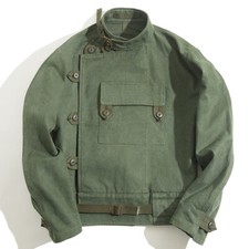 Mens Swedish Motorcycle Jacket Cotton Army Green Rider Coat Vintage Style Jacket