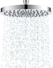 HIBBENT FIXED SHOWER HEAD 8" RAINFALL SHOWERHEAD, SWIVEL SPRAY ANGLE, CHROME.
