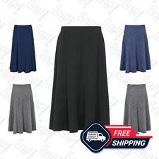 Ladies Half Elasticated Waist Skirt Women Plain Soft Stretch Flared UK Size 8-22