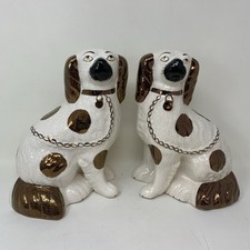 Staffordshire Dog Mantle Spaniel Copper Lustre antique Pottery Pair [B2-5-56]