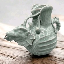 Antique Korean Porcelain Celadon Goryeo Dragon Sake Teapot No Lid Slight Damage