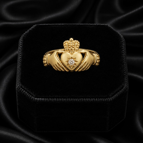 Mens 9ct yellow gold - gold, claddagh