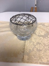 Cut Glass Rose Bowl with Metal