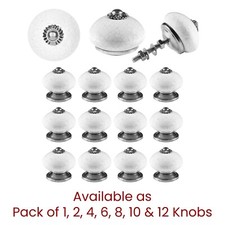 ⭐ Round White Crackle Ceramic Door Knobs Cabinets Cupboard Drawers Pulls Handles