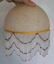 FRENCH BEADED MOTTLED GLASS PENDANT LIGHT SHADE FROSTED FRINGE BEAD LIGHTSHADE