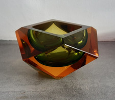 Vintage 1980s  Mandruzzato Sommerso Murano Faceted Art Glass Bowl