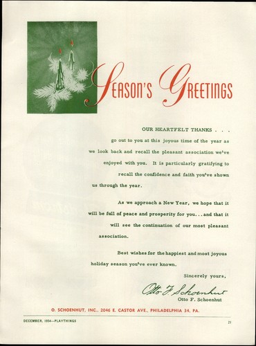 1954 paper schoenhut toy - paper, ad