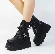 Womans Black Platform Punk Gothic Cosplay Alt Motorcycle Combat Boots Shoes