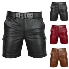 Men's Casual PU Leather Shorts with Pockets for Streetwear and Punk Looks