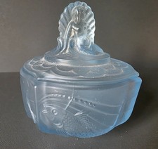 Art Deco glass Walther & Sohne blue Mermaid Nymphen lidded dish/pot C.1930's 