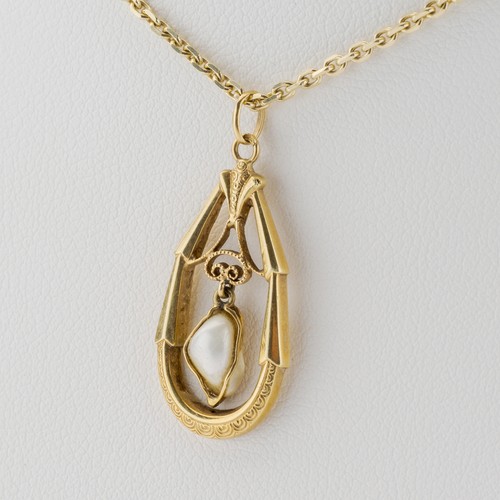 585 yellow gold pearl pendant - 585,