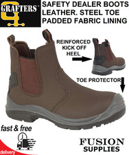 SAFETY DEALER BOOTS LEATHER SLIP ON STEEL TOE CAP COMFORTABLE BUILDERS SITE WORK