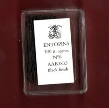 BLACK STEEL ENTOMOLOGY / INSECT PINS  38mm x 0.35mm  100pins   Size 0 SOLID HEAD